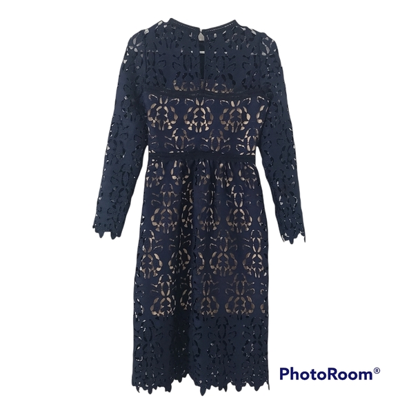 NWOT Zara Navy Blue Lace Guipure Embroidered Dress - Picture 7 of 8